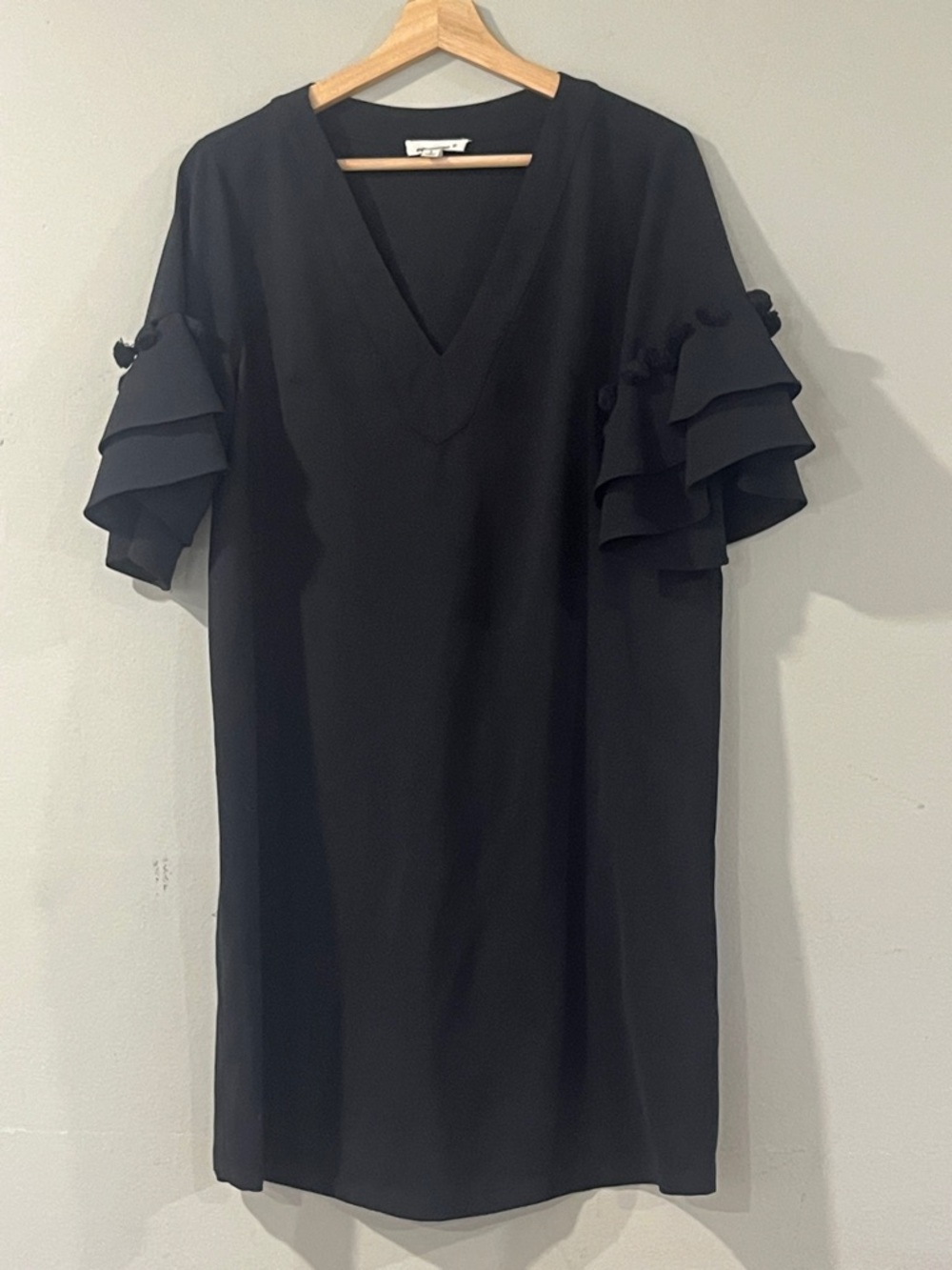 eesome Black Mini Dress with Layered Ruffle Sleeves